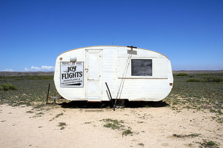 Trailer in dessert advertising "Joy Flights"