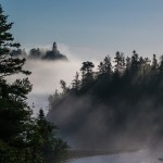 Split Rock Lighthouse pokes out from behind the island