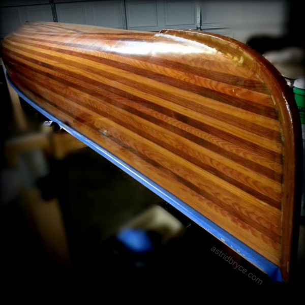 Newly re-varnished cedar strip canoe